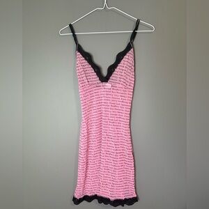 Joe Boxer M sheer Pink Chemise with Black Lace Accents with sexy word graphic